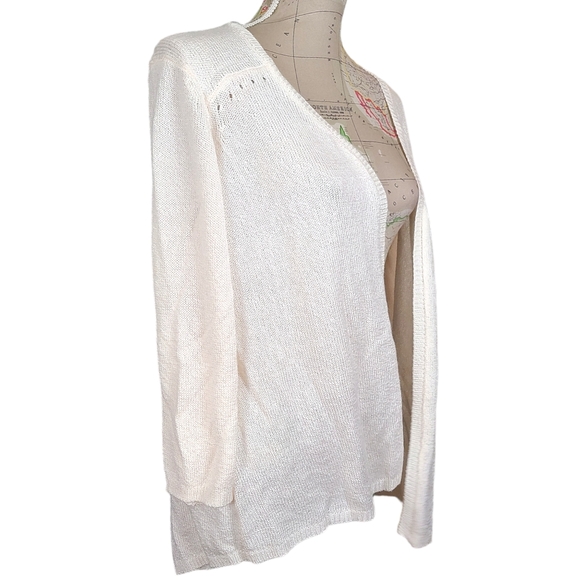 Investments ll Cream  Pointelle Knit Open Front Cardigan Sweater Size 1X - Picture 10 of 13